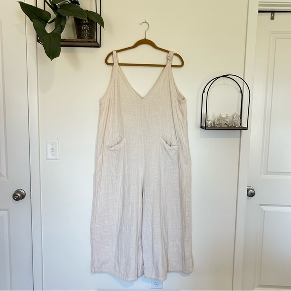 Natural Life 100% Cotton Cream Sleeveless Wide Leg Jumpsuit Size XL - Picture 1 of 6